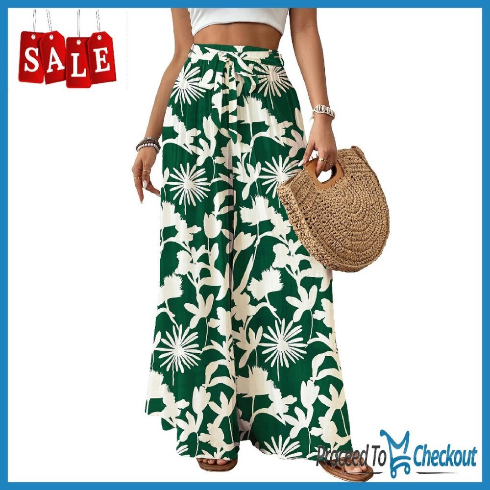 High Waisted Wide Leg Palazzo Pants Flowy Floral Summer Casual Trousers
